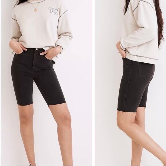 NEW Madewell Roadtripper Supersoft Biker Demin Jean Shorts Raw Hem Size 25 - Picture 1 of 8
